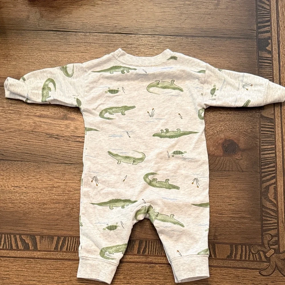 Carter's Cream Alligator Print 3M Turtle One Piece with bottom snaps